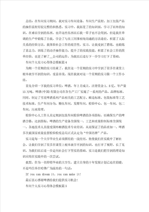 2023年车间个人实习心得体会模板