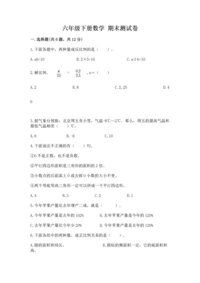 六年级下册数学 期末测试卷附答案【巩固】.docx