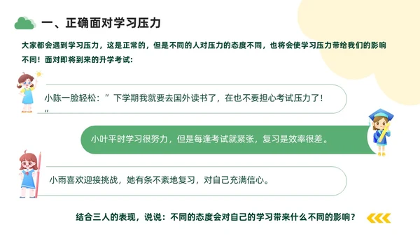 绿色黄色插画风学习压力考试焦虑班级汇报PPT