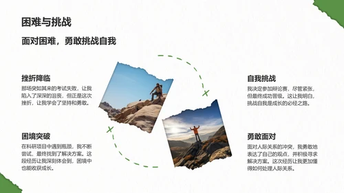 绿色剪纸风我的大学生活与成长故事PPT模板