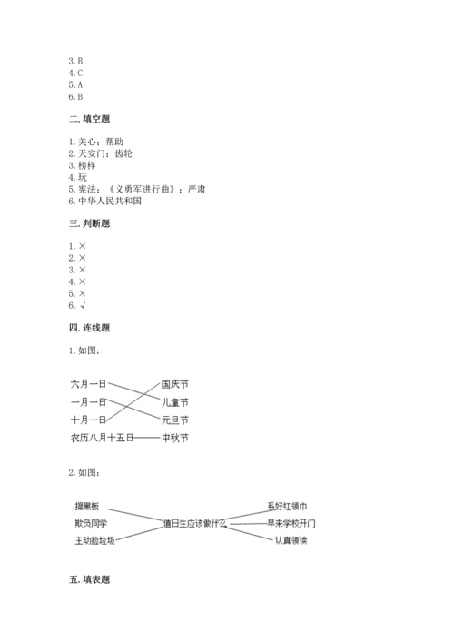 新部编版二年级上册道德与法治期末测试卷附答案（黄金题型）.docx