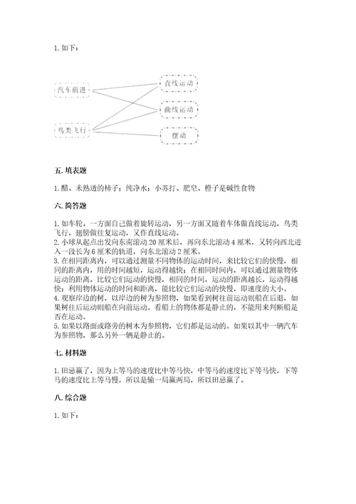 教科版科学三年级下册第一单元《物体的运动》测试卷及参考答案（突破训练）