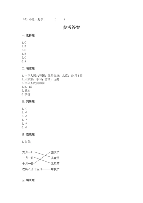 部编版二年级上册道德与法治期中测试卷含答案【b卷】.docx