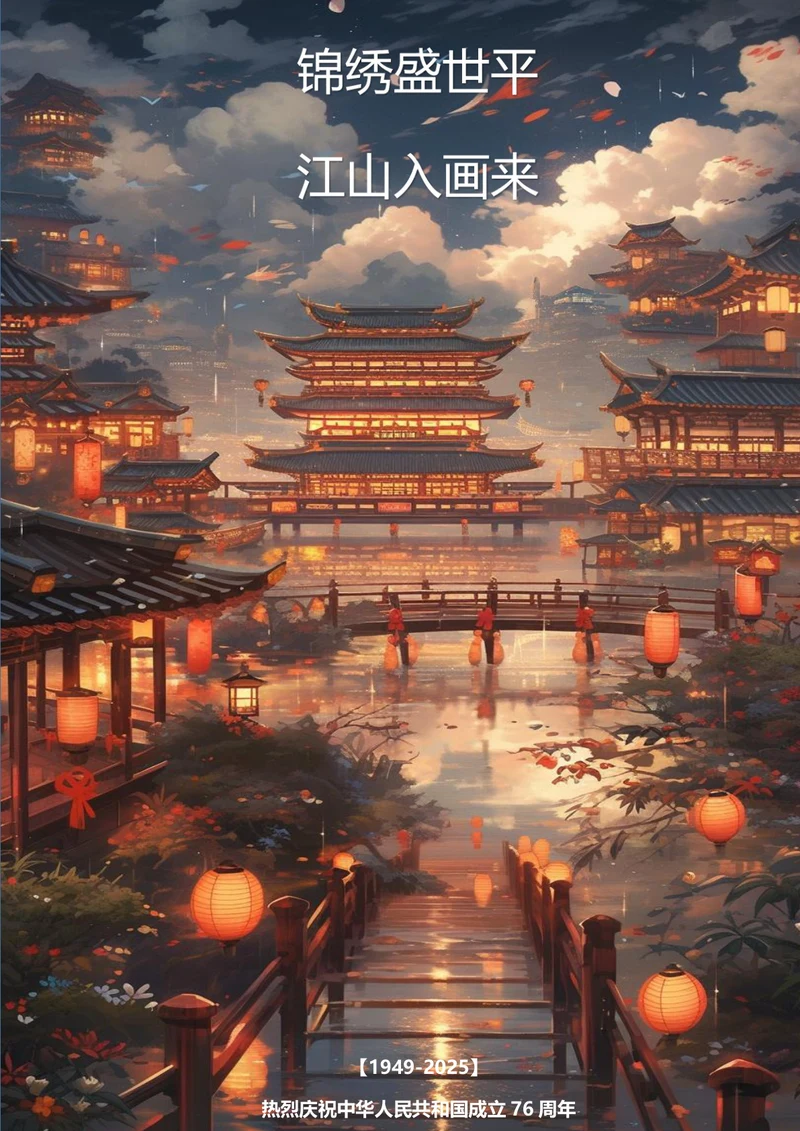 国潮动漫国庆山河壮观宣传海报