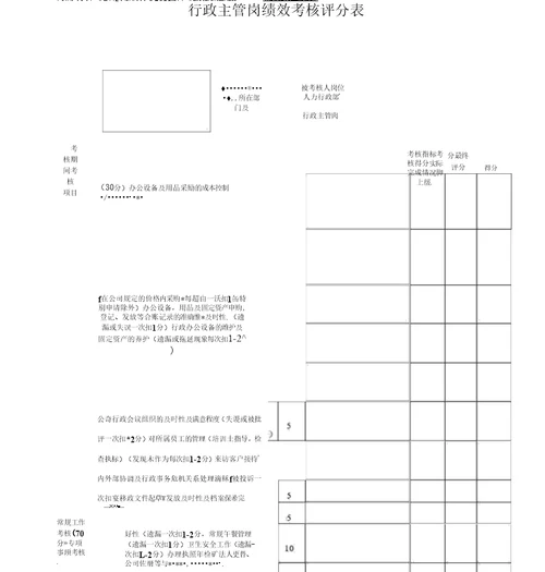 行政主管岗绩效考核评分表x