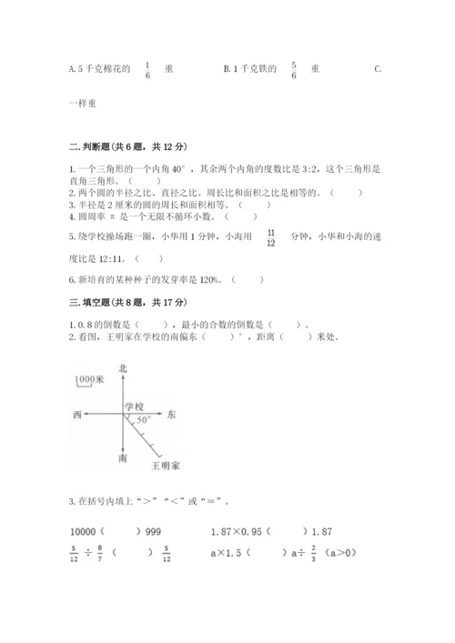 人教版小学六年级上册数学期末测试卷（考点提分）.docx