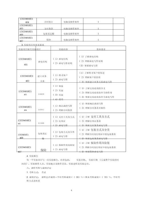 外贸函电理论实验教学大纲