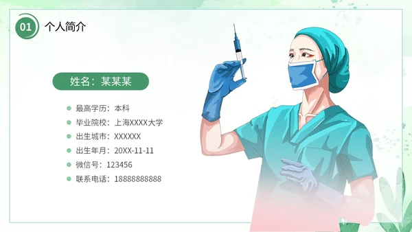 小清新风水彩花卉绿植护士长述职报告PPT