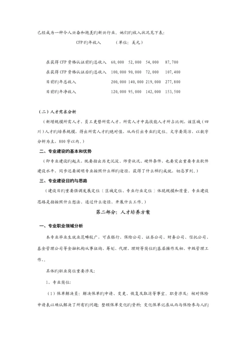 学院投资与理财专业建设专题方案.docx