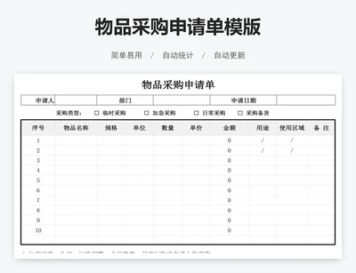 物品采购申请单模版