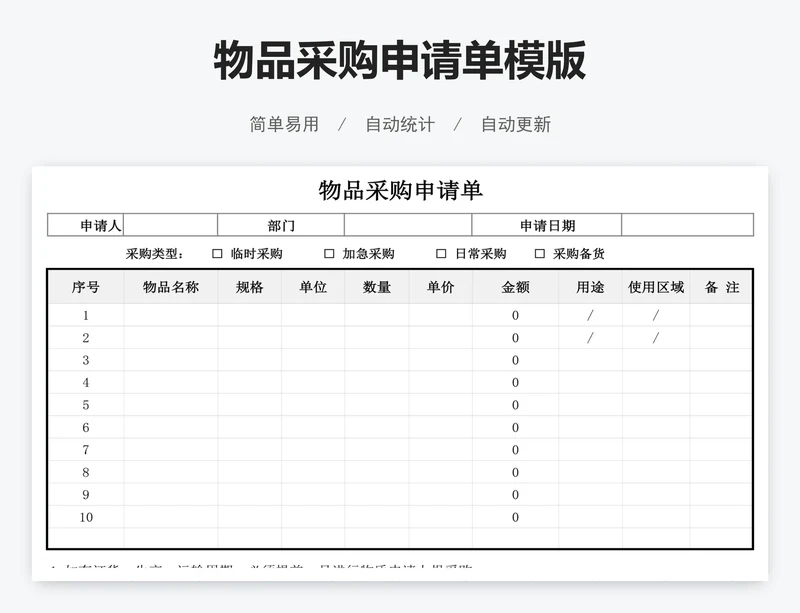 物品采购申请单模版