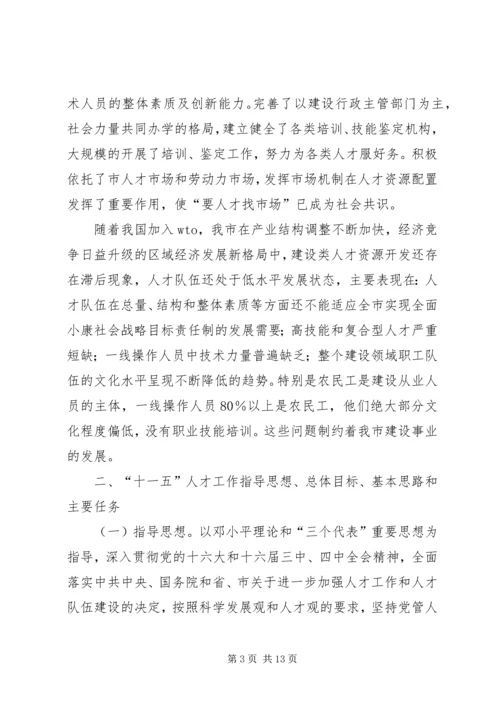 市规划建设局十一五人才工作规划.docx