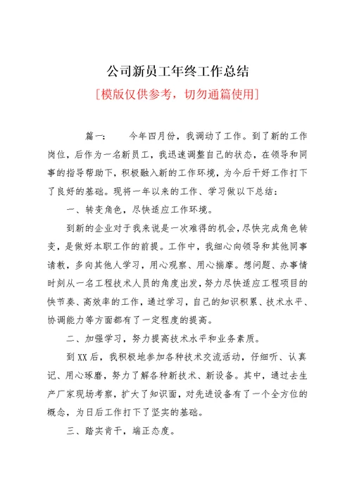 公司新员工年终工作总结(共5页)