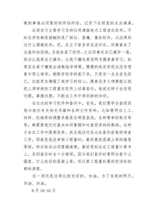 工程造价实习周记总结300字（15篇）范文.docx