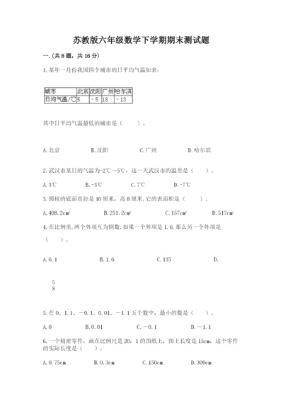 苏教版六年级数学下学期期末测试题含答案（考试直接用）.docx