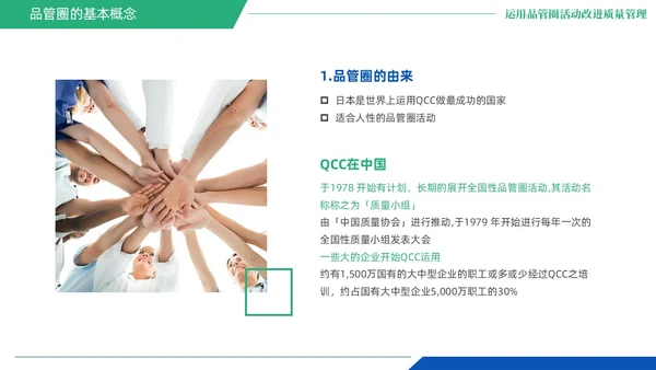 蓝绿色商务风QCC品管圈医疗质量管理品管圈医务人员培训