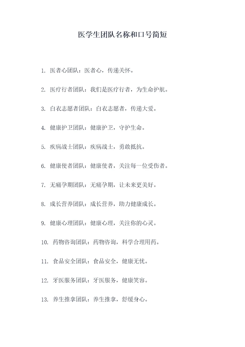 医学生团队名称和口号简短