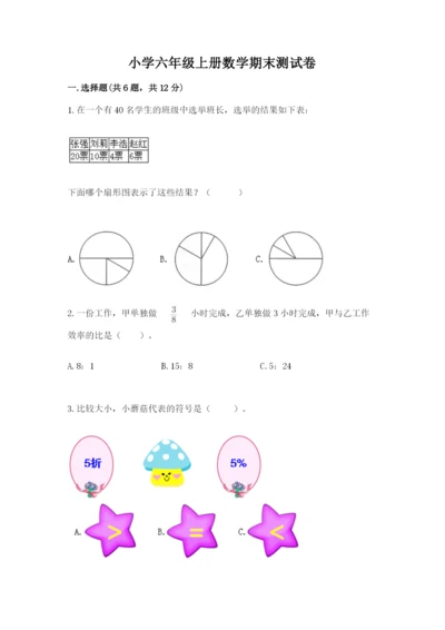 小学六年级上册数学期末测试卷带答案（考试直接用）.docx