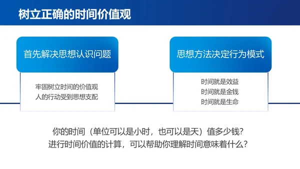 蓝色简约时间管理与提升工作效率商务通用PPT模板