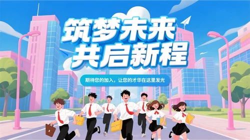 蓝色插画风企业校招PPT模板