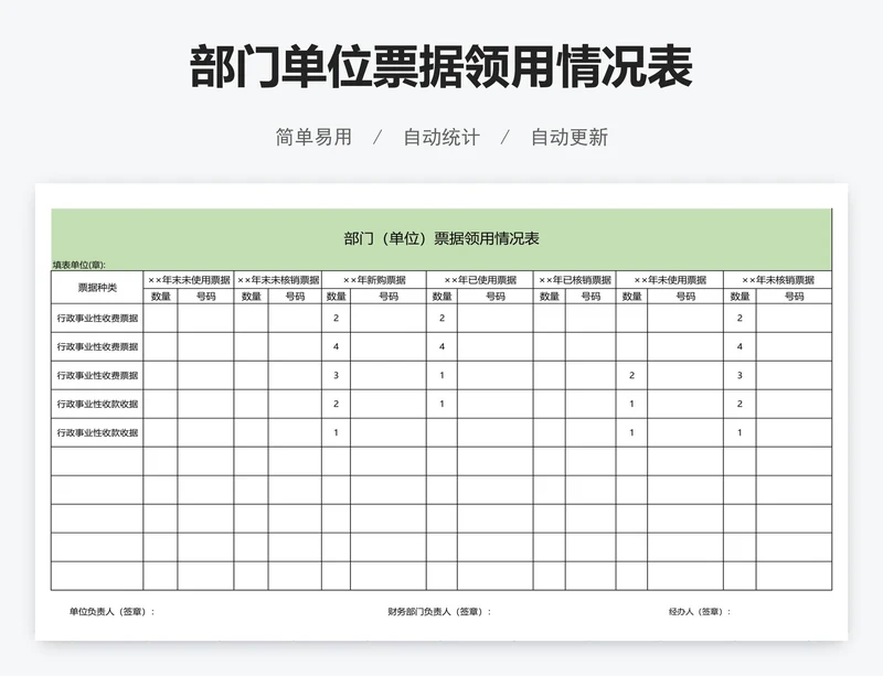 部门单位票据领用情况表