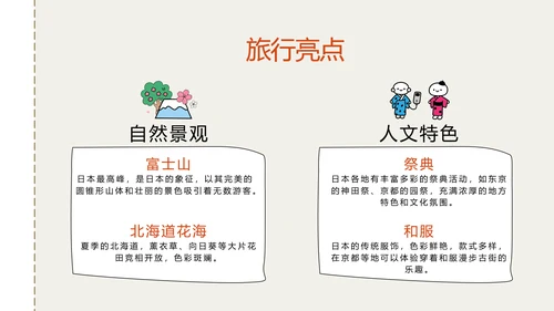 插画风日本旅游攻略PPT模版