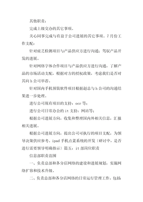 2023年IT技术岗位职责