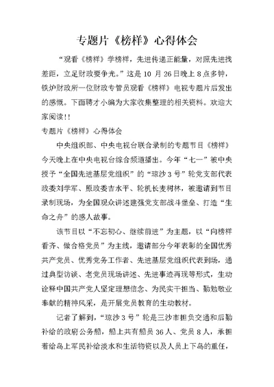专题片《榜样》心得体会