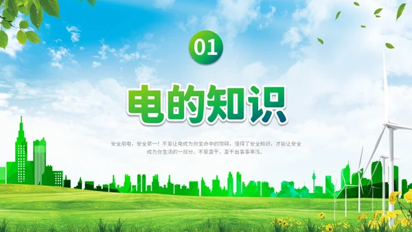 绿色清新展板公司学校单位企业节约用电安全学习培训模板