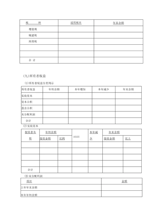 财务报表附注模板