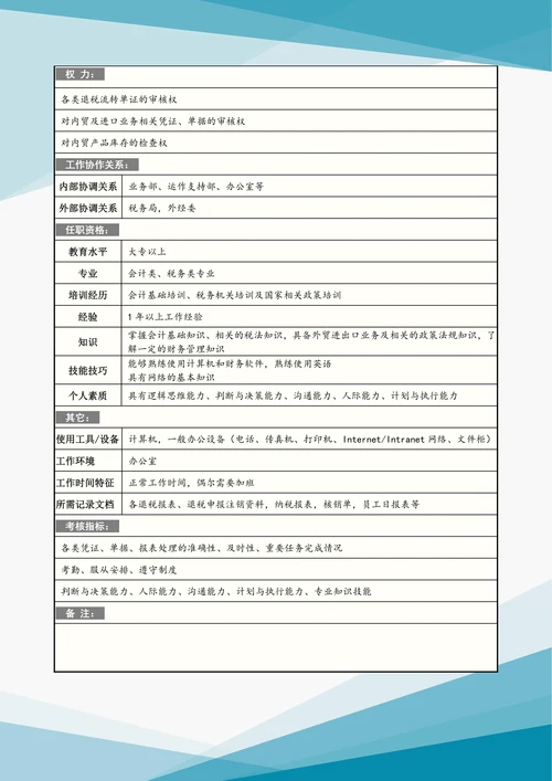 税务职务说明书
