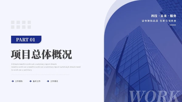 蓝色简约商务项目汇报工作汇报工作总结ppt模板