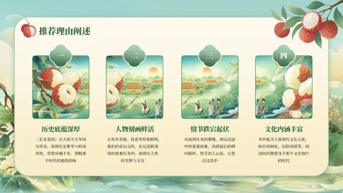 绿色国风《长安的荔枝》读书分享PPT模板