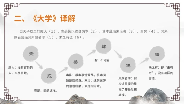 橙灰色水墨风中国风古风国学经典诵读大学水墨PPT课件