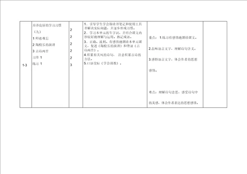 第九册语文教学计划