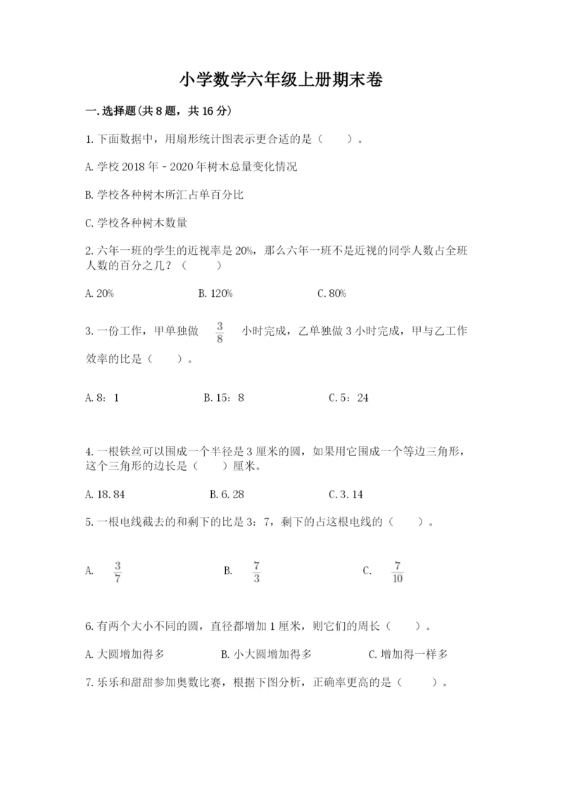 小学数学六年级上册期末卷及参考答案【精练】.docx