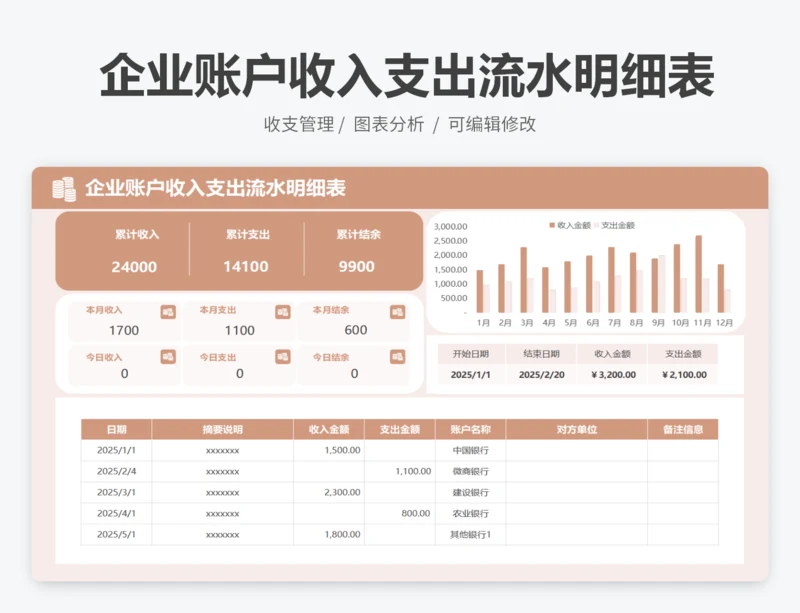 企业账户收入支出流水明细表