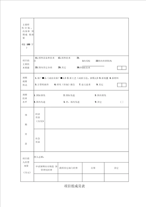 深圳市标准化项目立项申请书