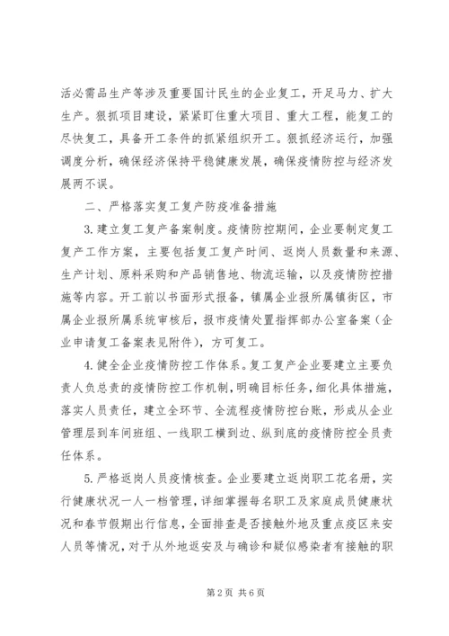 关于做好复工复产企业疫情防控工作的意见.docx