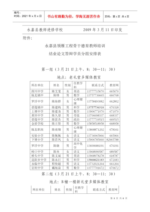 关于开展永嘉县领雁工程骨干德育教师培训结业论文评审与答辩的通.docx