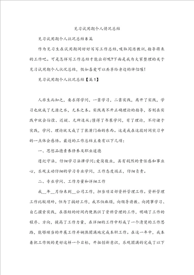 见习试用期个人情况总结