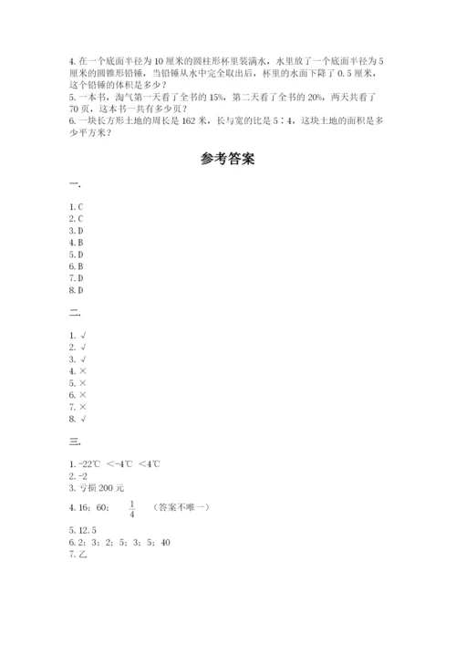 人教版六年级数学下学期期末测试题【培优a卷】.docx