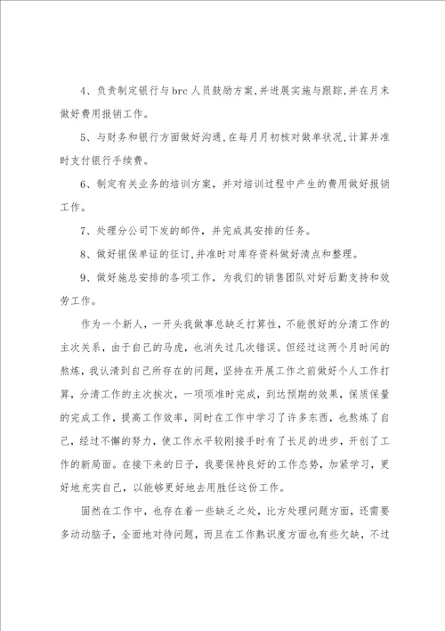 银行职员试用期工作总结