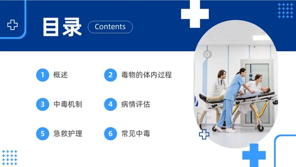 蓝色简约急性中毒知识培训PPT护理