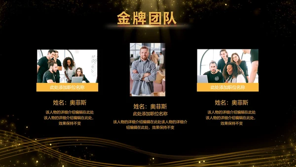 黑金酷炫金牌团队成员介绍PPT模板