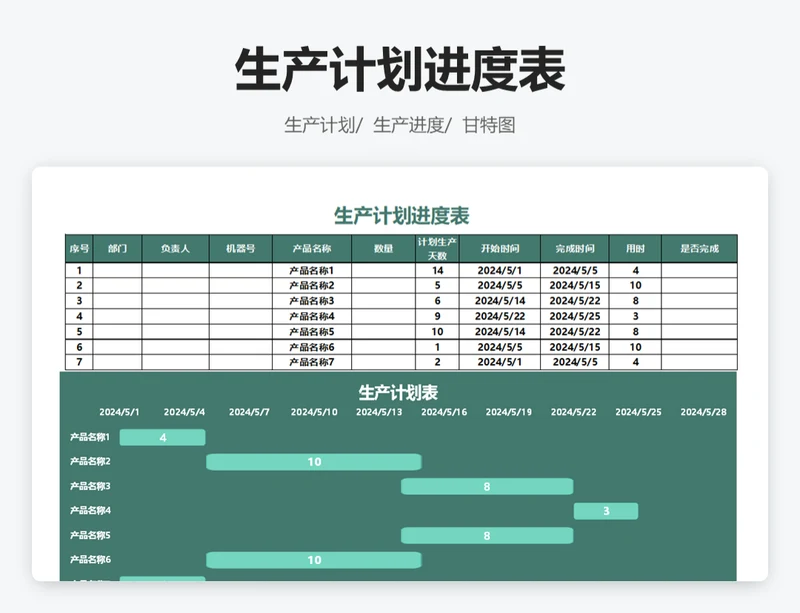 生产计划进度表