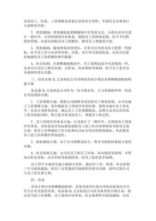 苏南小微企业薪酬激励机制探讨以张家港XL五金制品公司为例