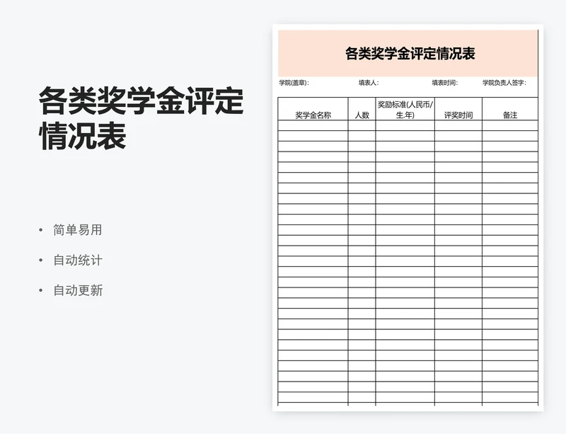 各类奖学金评定情况表