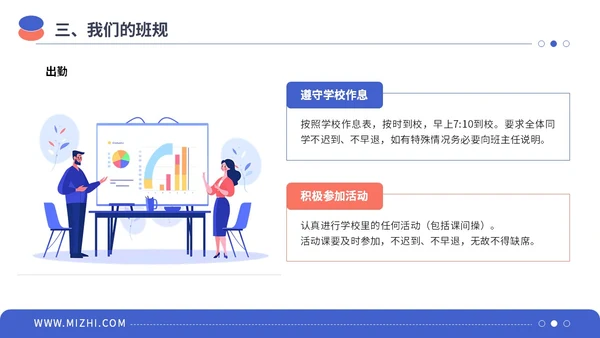 蓝粉色简约插画风规则与意识主题学习班会PPT模板主题班会