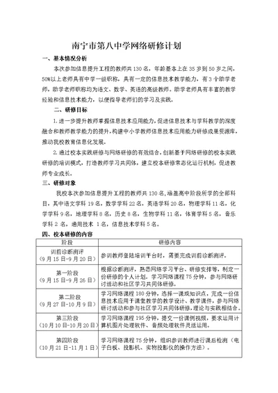 南宁市第八中学校本研修计划